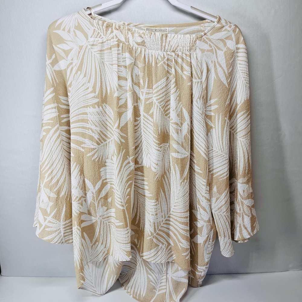 Dana Buchman‎ Beige and White Tropical Blouse